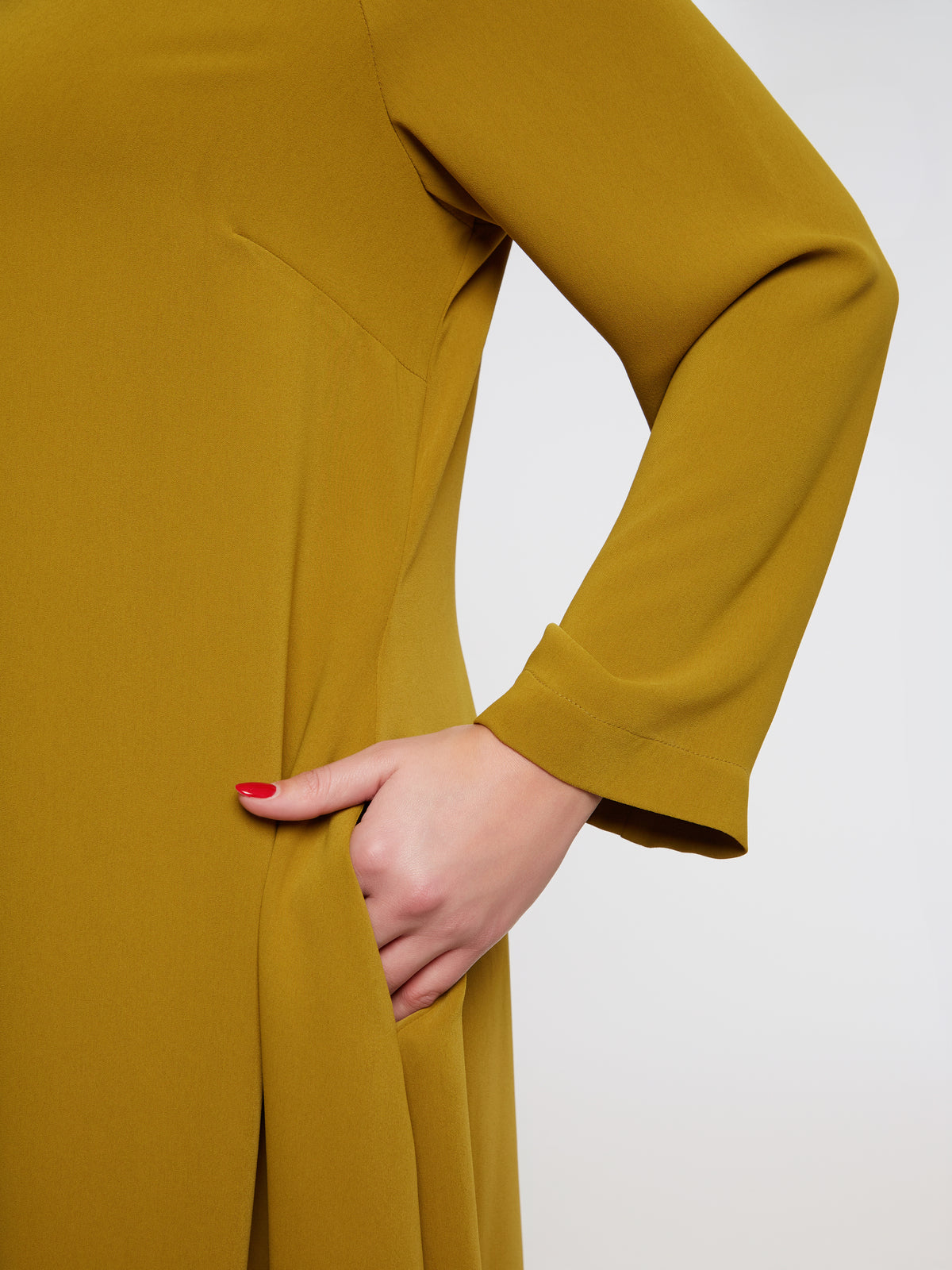 Mat Long Slit Sleeve Dress in Dark Yellow