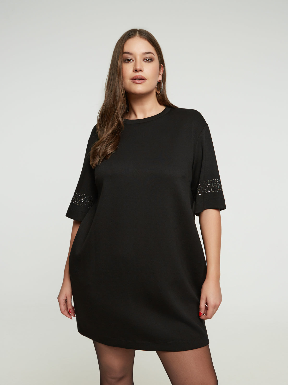 Mat Mini Dress with Sparkle Sleeve