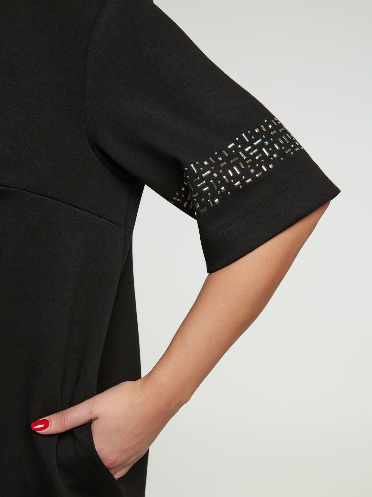 Mat Mini Dress with Sparkle Sleeve