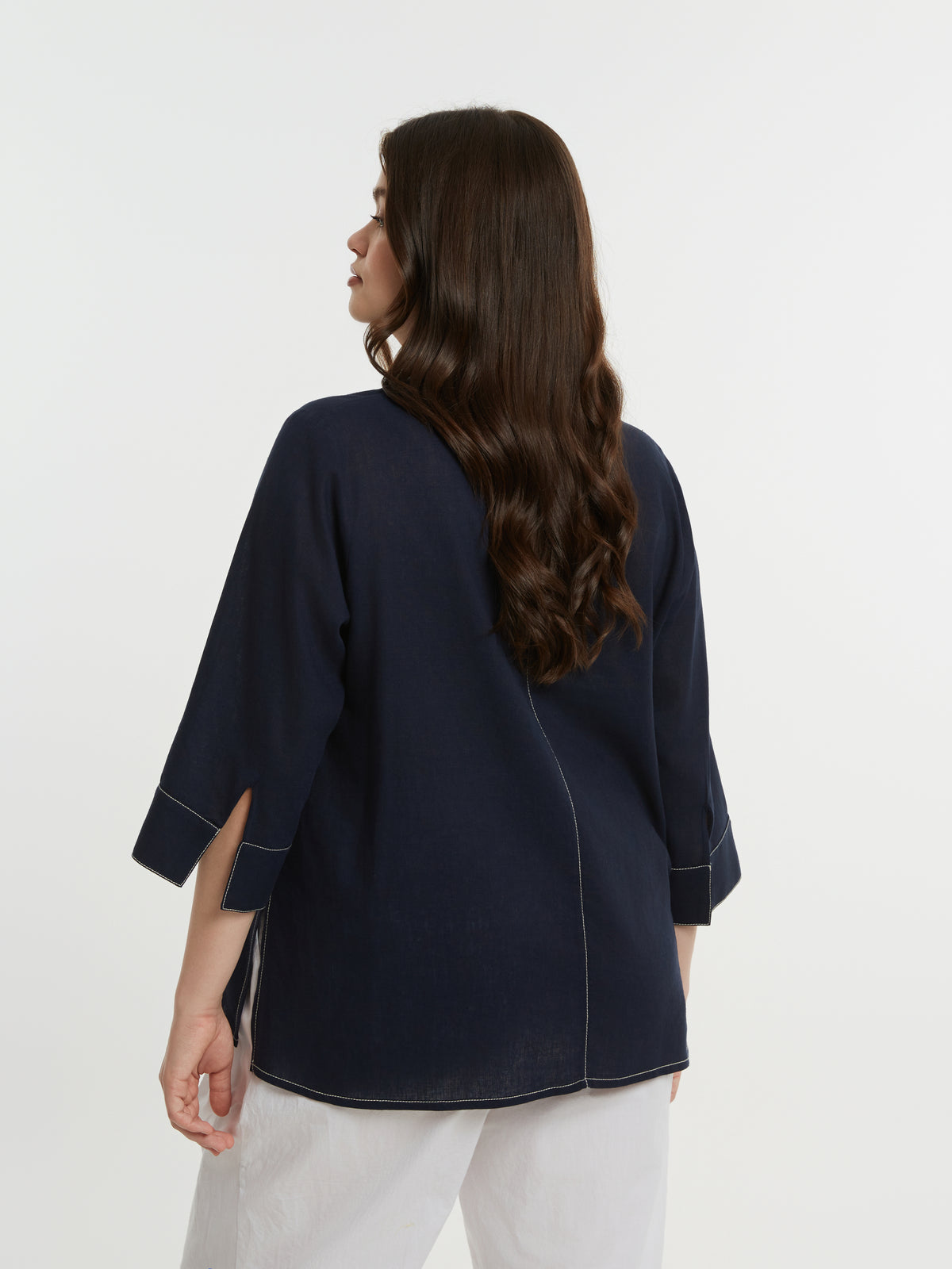 Mat Navy V Neck Blouse