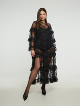 Mat Ruffle Lace Dress in Black