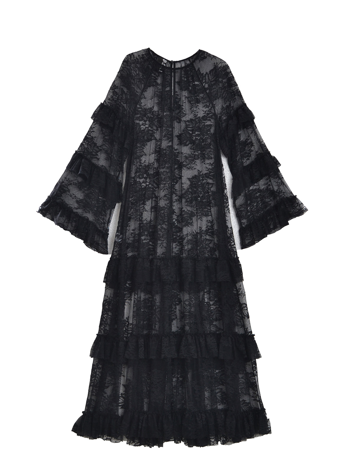 Mat Ruffle Lace Dress in Black