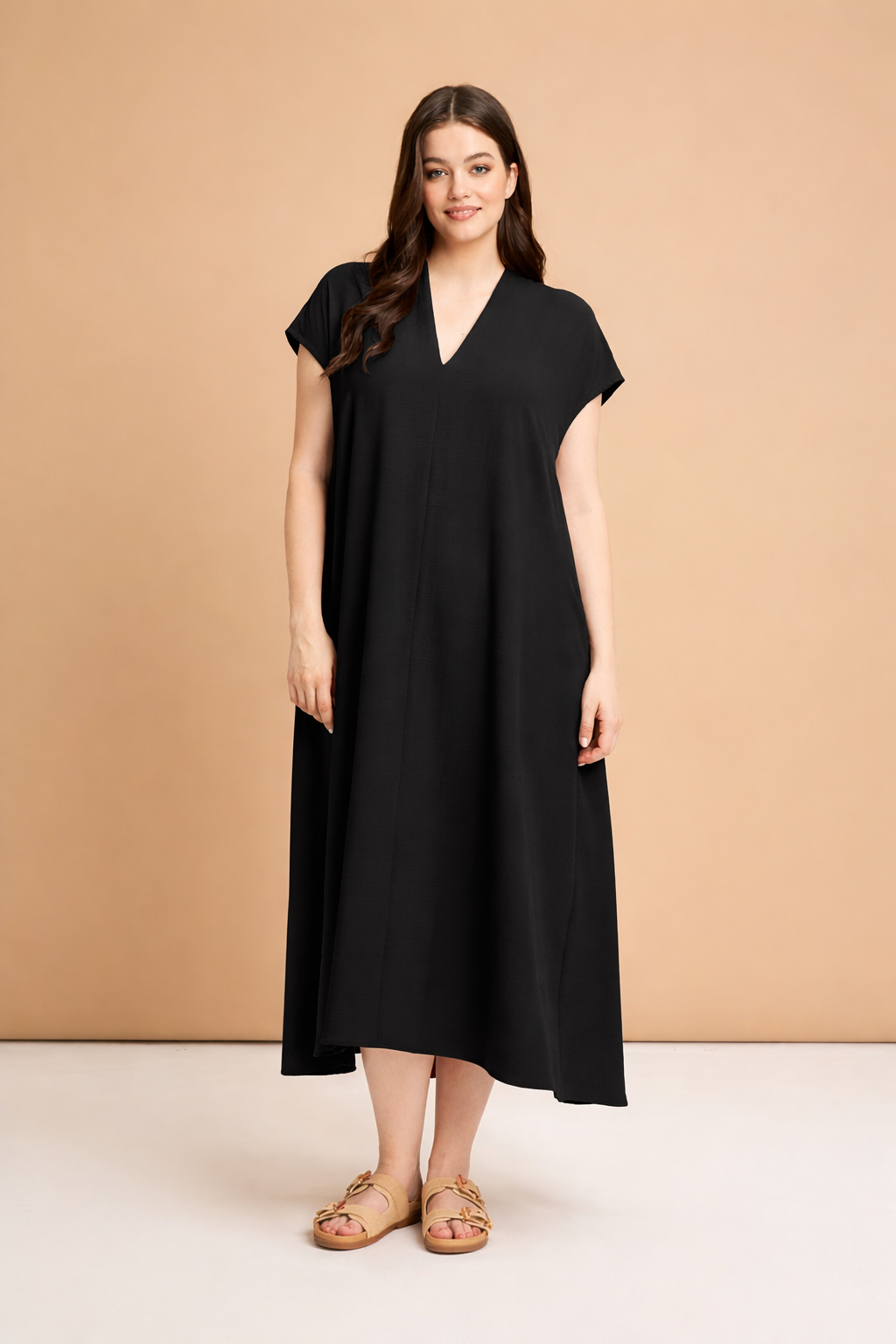 Mat V-Neck Maxi Dress in Black