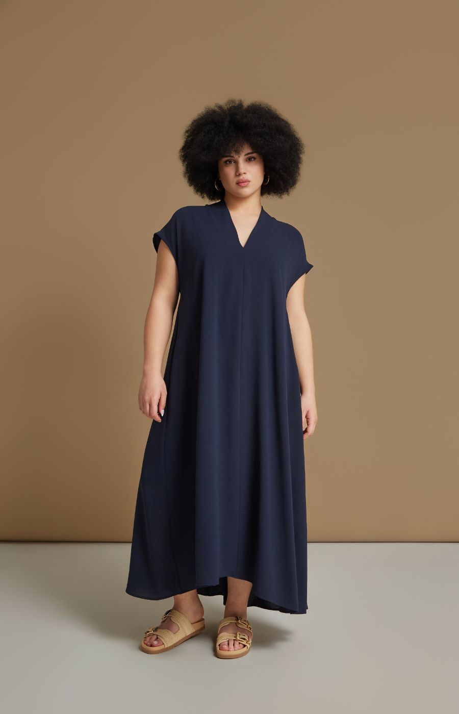 Mat V-Neck Maxi Dress in Navy