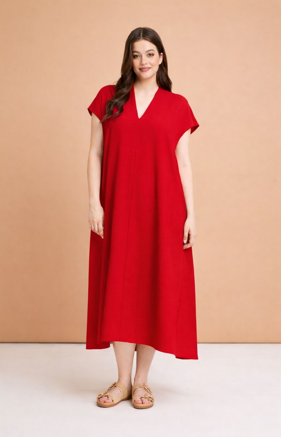 Mat V-Neck Maxi Dress in Red