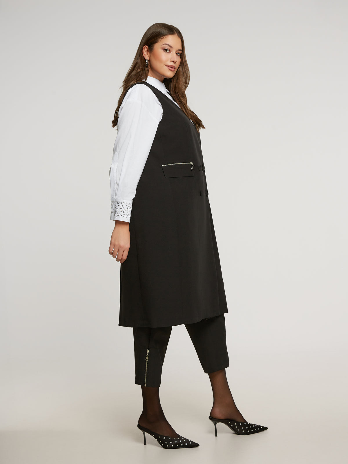 Mat Waistcoat Dress in Black