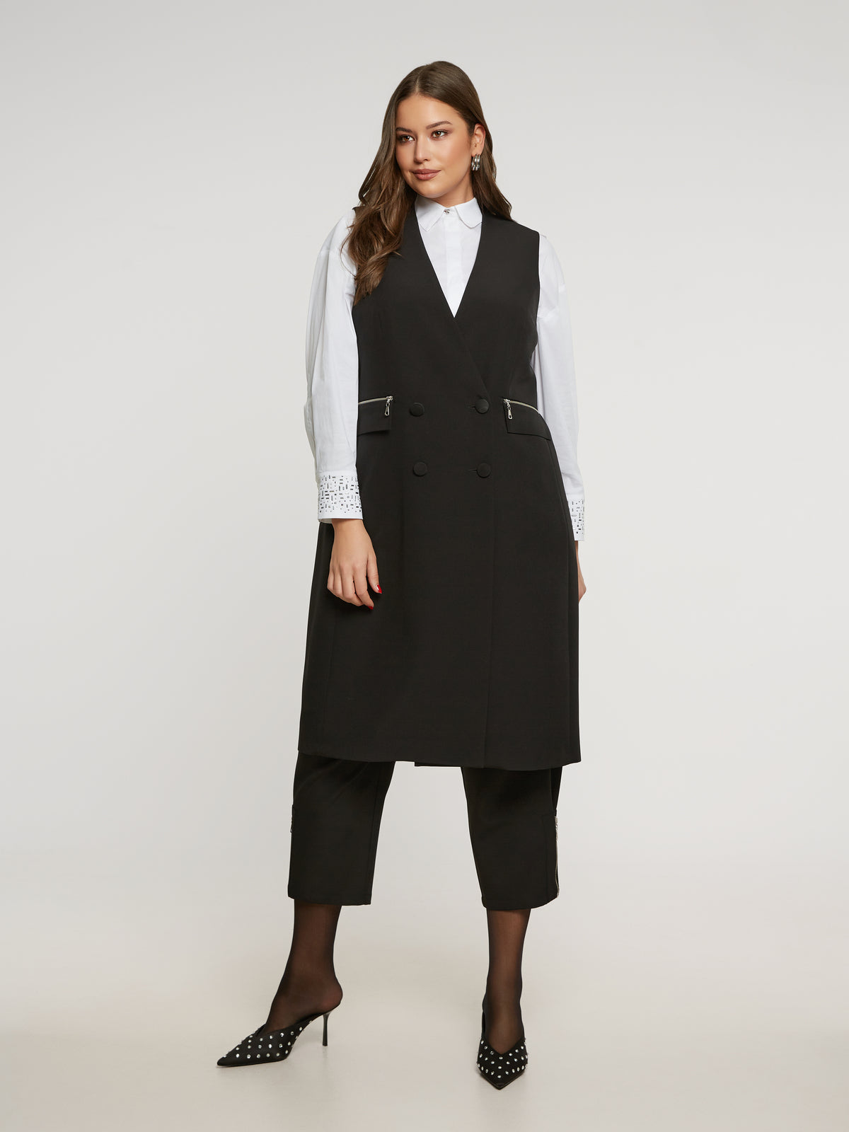 Mat Waistcoat Dress in Black