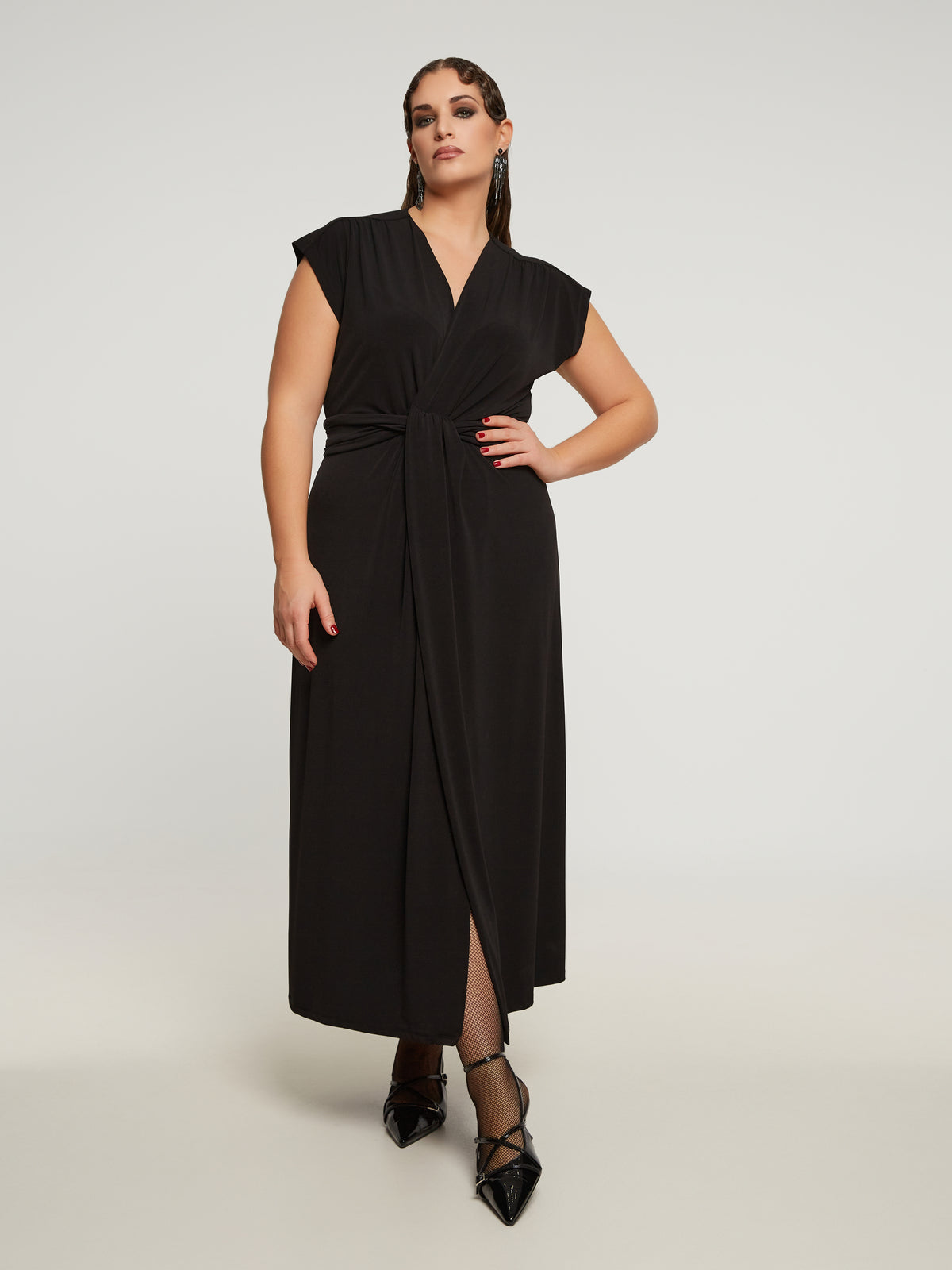 Mat Wrap Look Dress in Black