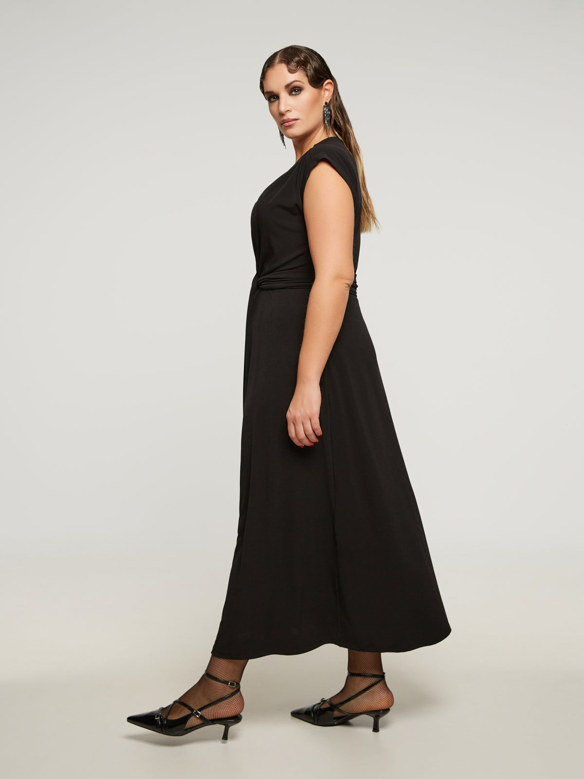 Mat Wrap Look Dress in Black