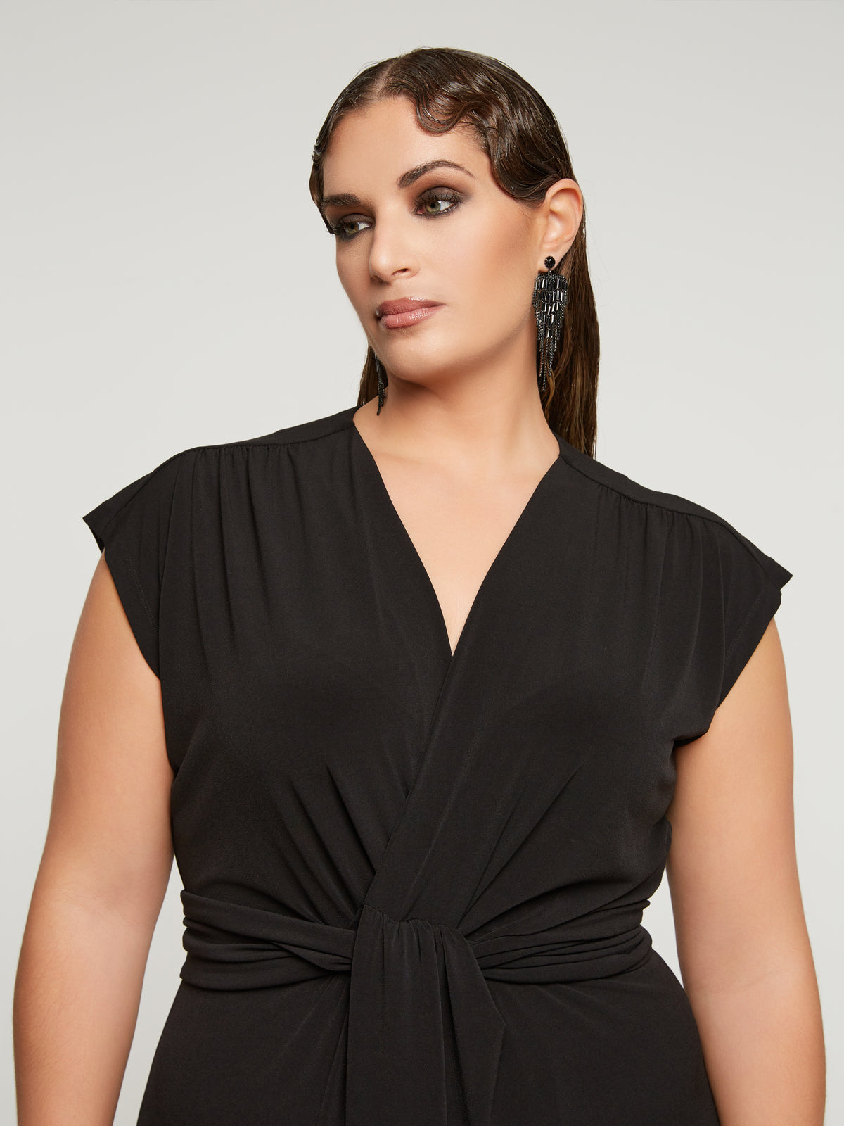 Mat Wrap Look Dress in Black