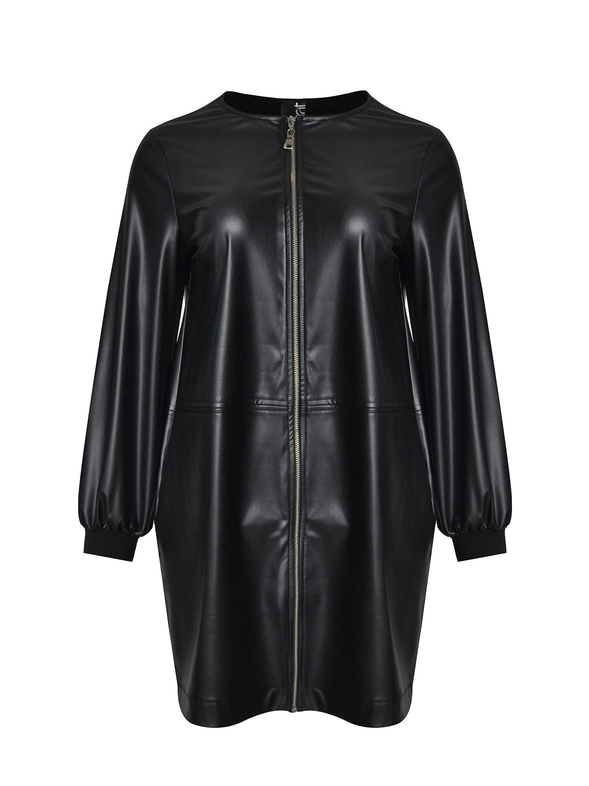 Mat Zip Leather Dress in Black