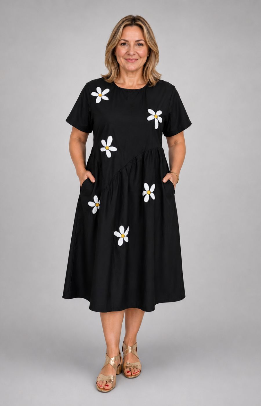 Matilda Black Dress with White Flowers
