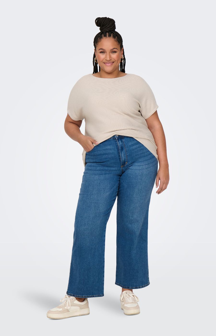 Only Carmakoma Adaline Knit Top in Beige