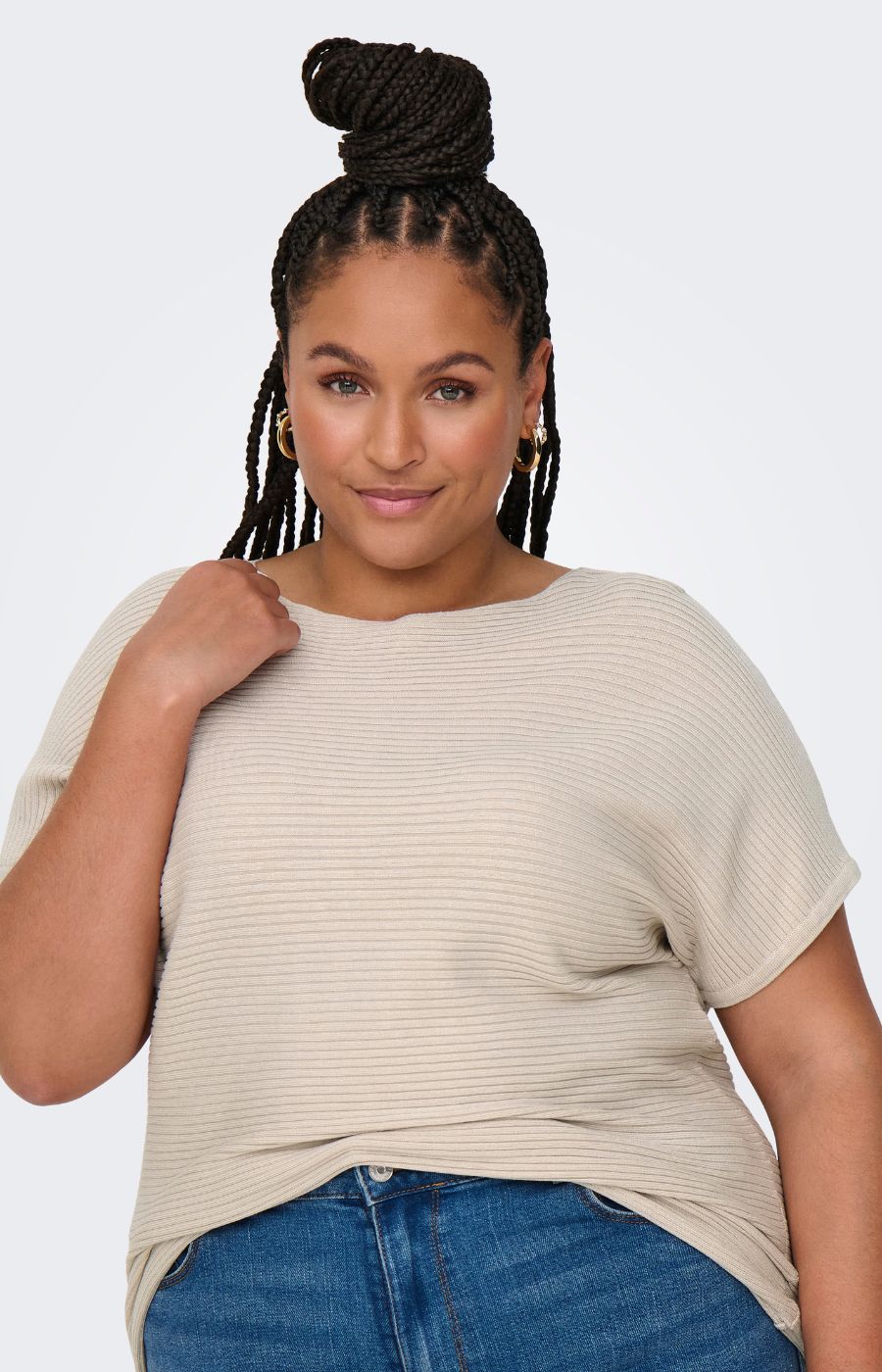 Only Carmakoma Adaline Knit Top in Beige