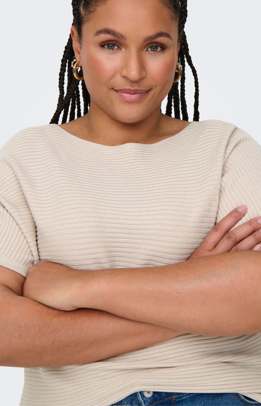 Only Carmakoma Adaline Knit Top in Beige