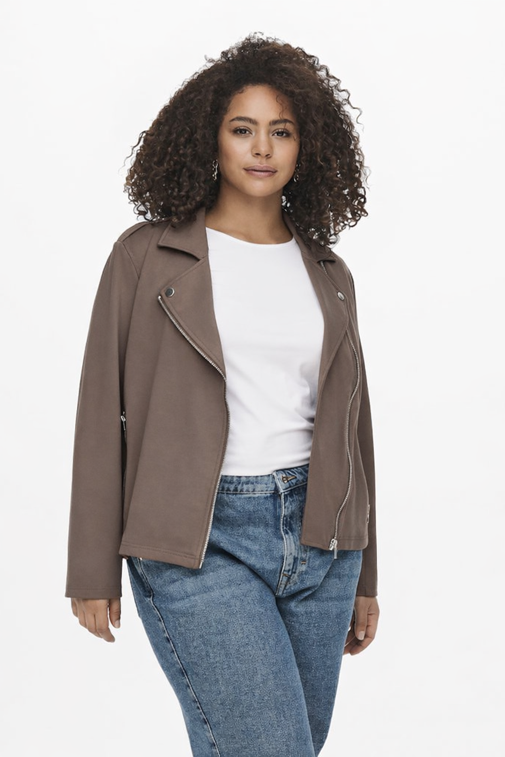 Only Carmakoma Jersey Biker Jacket in Taupe