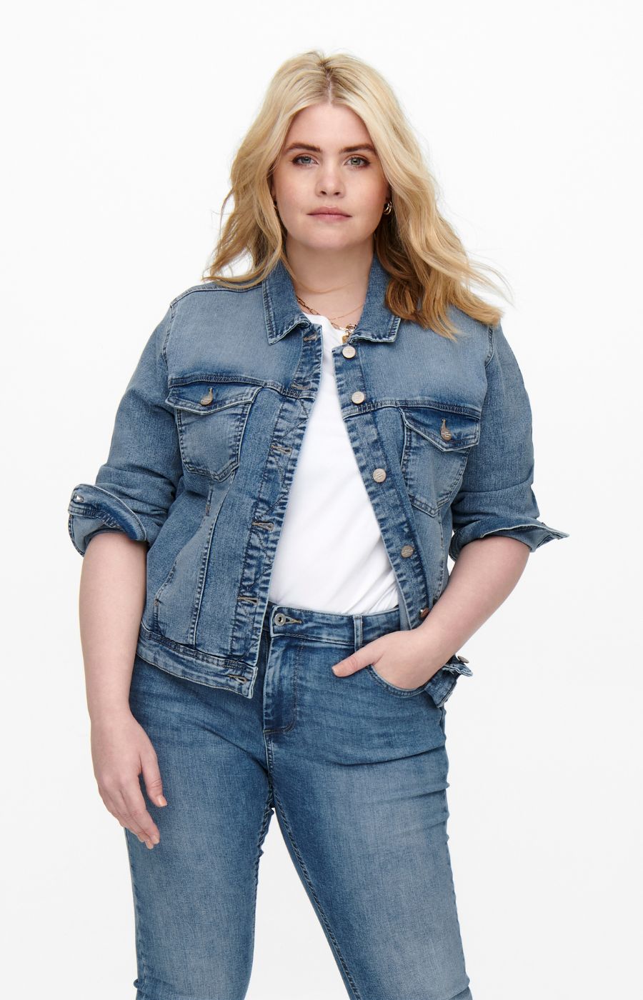 Only Carmakoma Wespa Denim Jacket in Light Blue