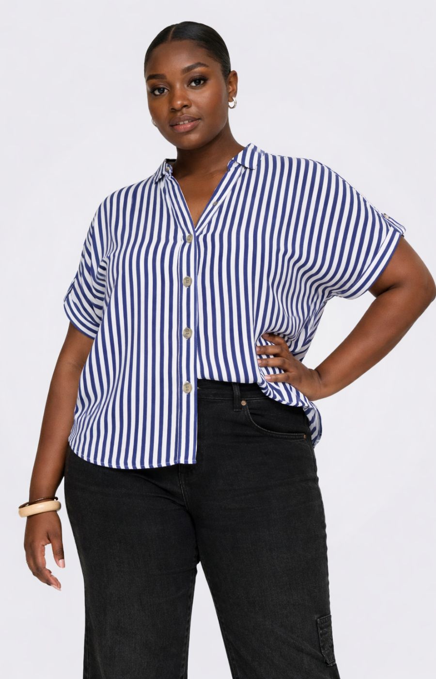 Only Carmakoma Yasmin Shirt in Blue Stripe