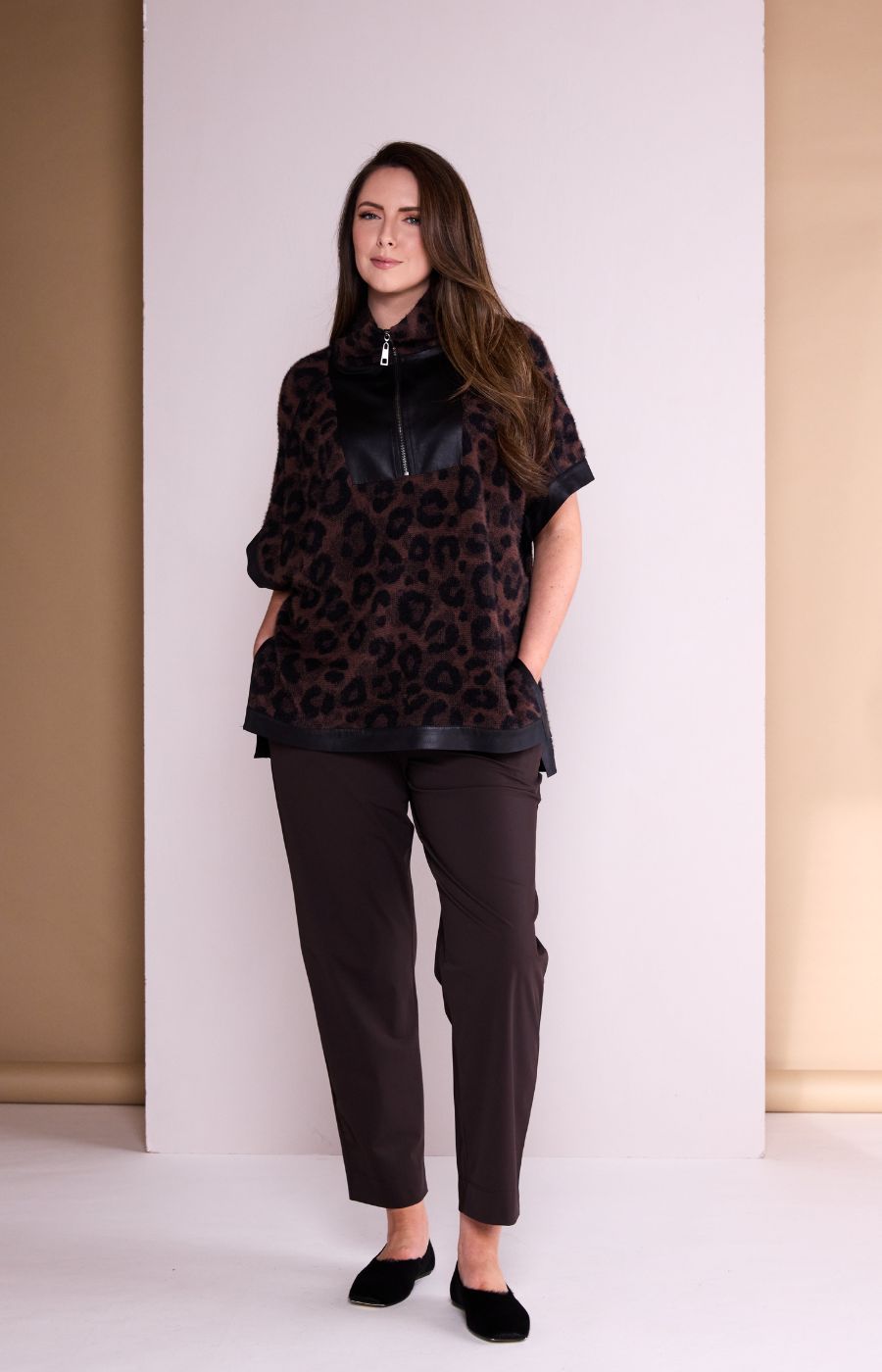 Ora 1/2 Zip Top in Leopard Print
