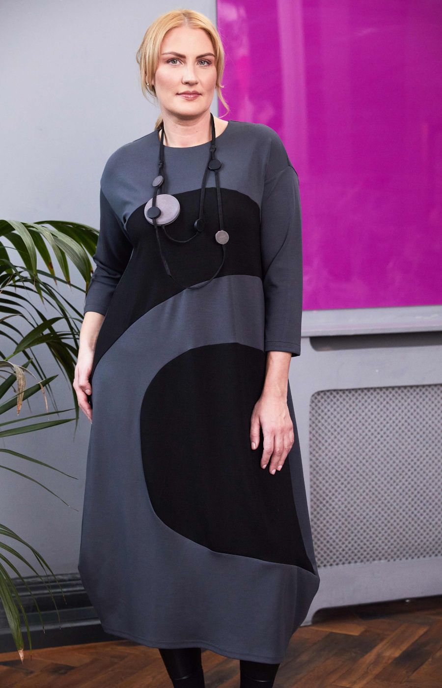Ora Grey Dress with Black Accents