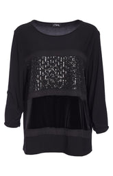 Ora Sequin Stripe Blouse in Black