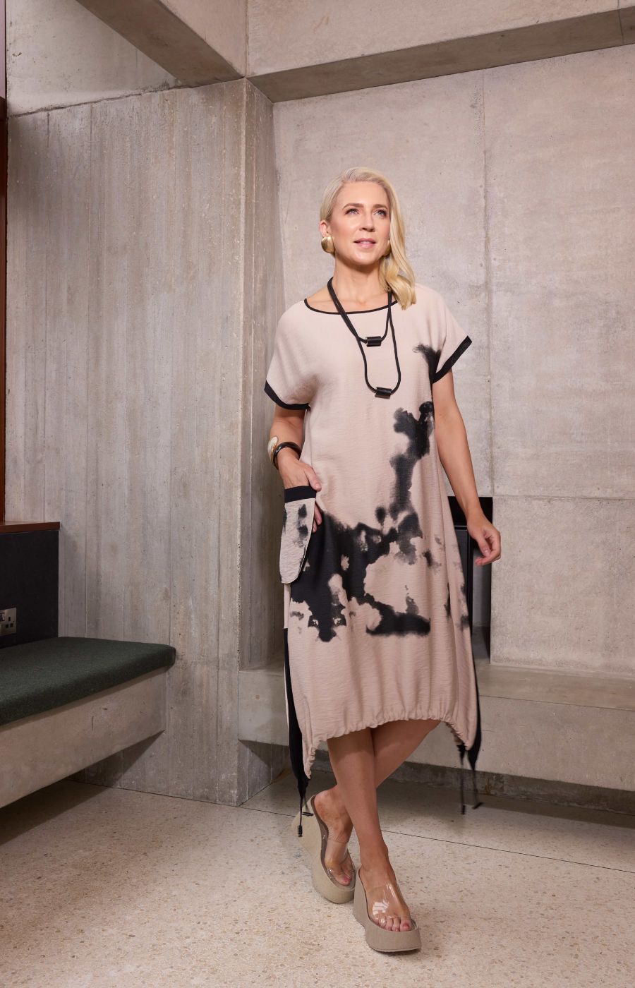 Ora Shadow Dress in Beige