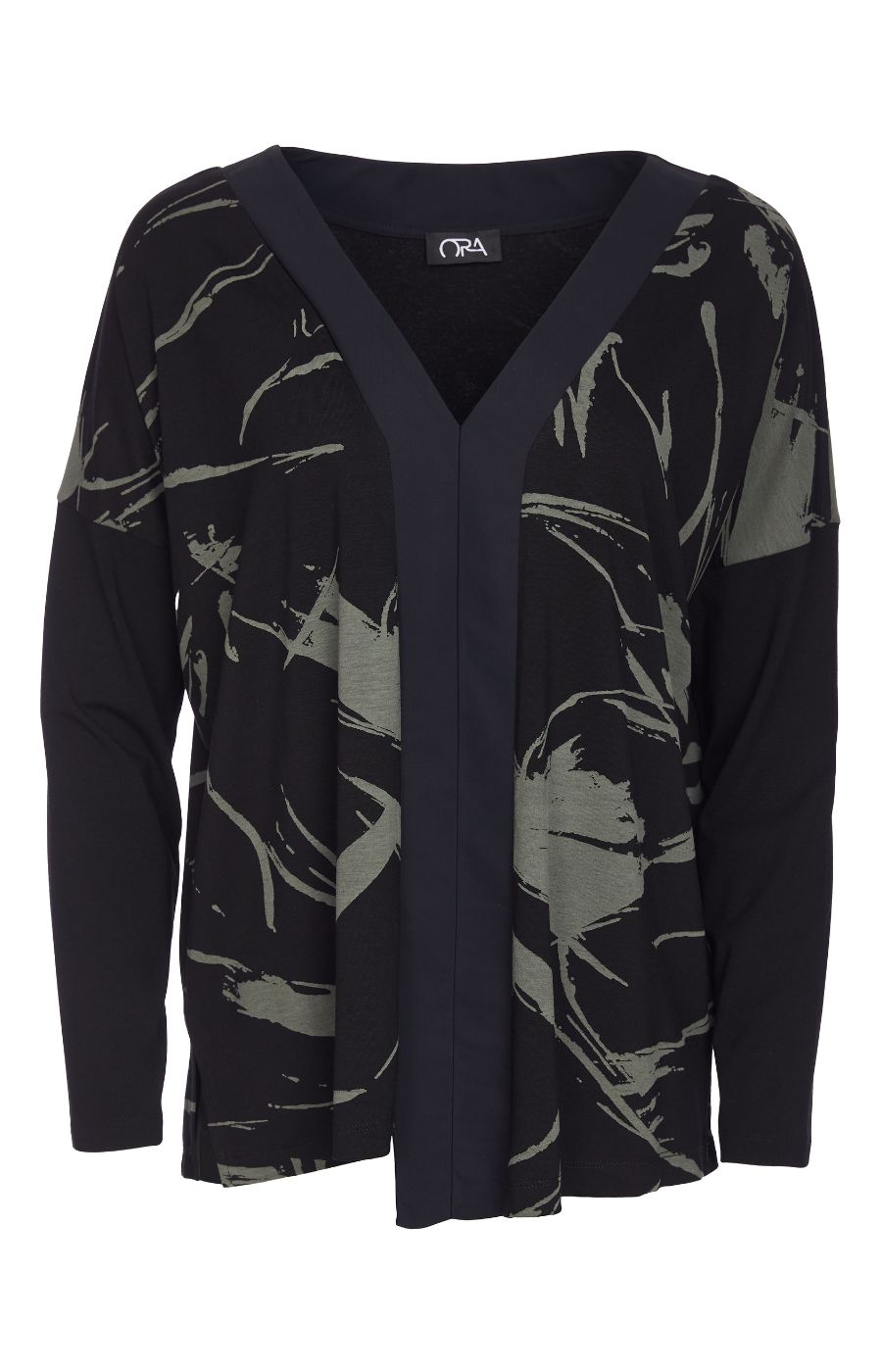 Ora V Neck Top with Khaki Print