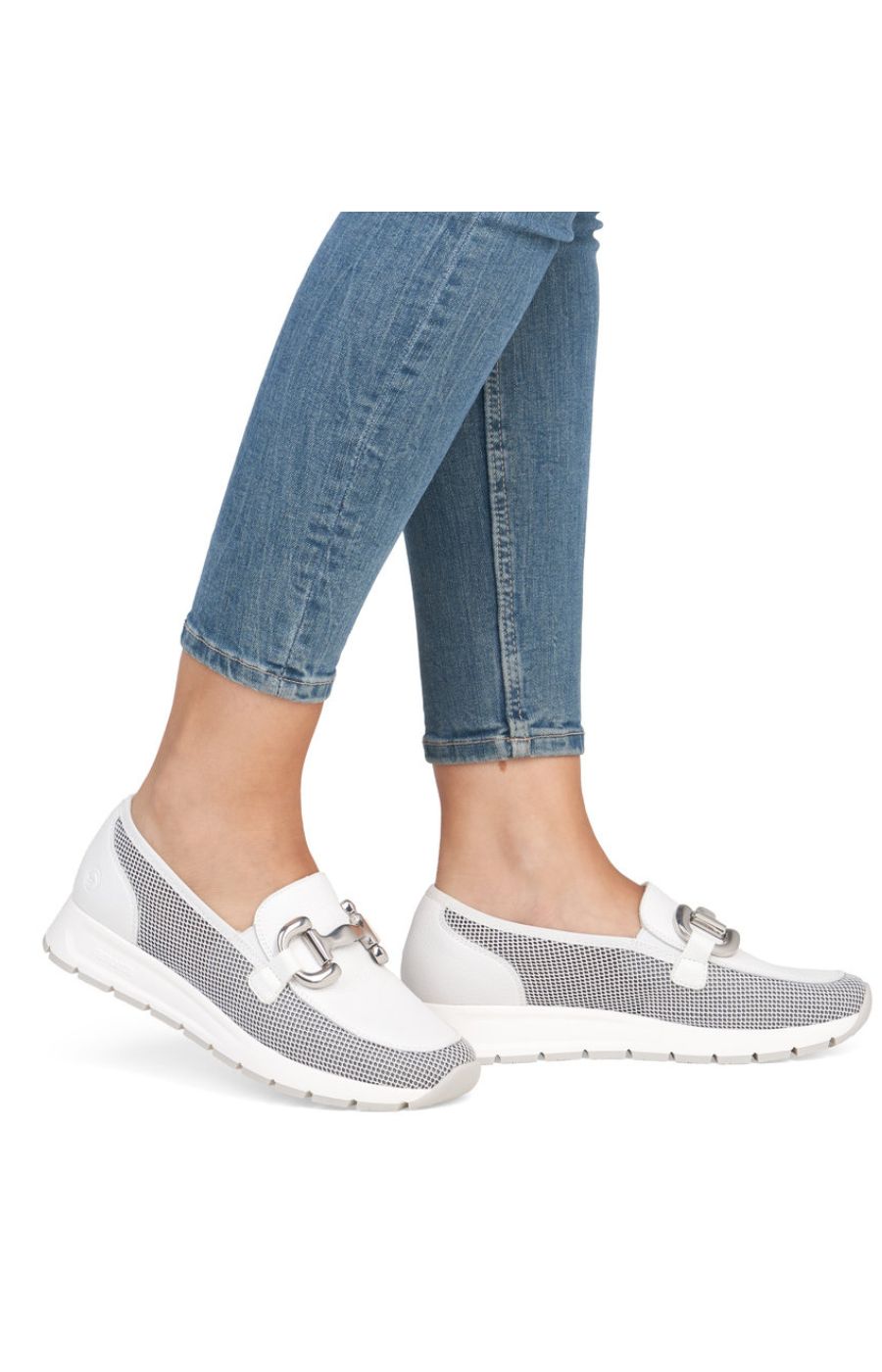 Remonte White Loafer with Silver Buckle