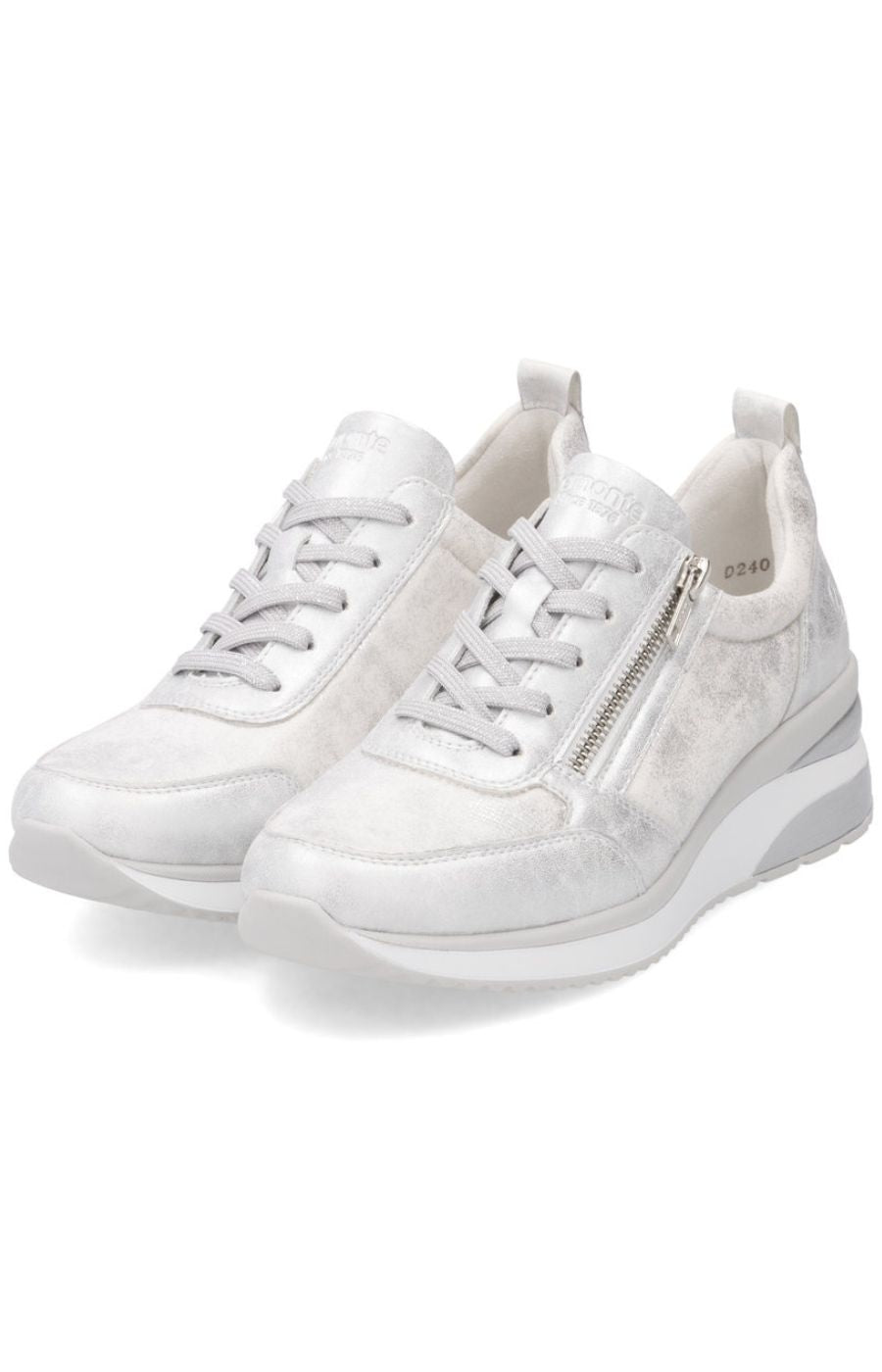Remonte Zipped Wedge Trainer in Silver