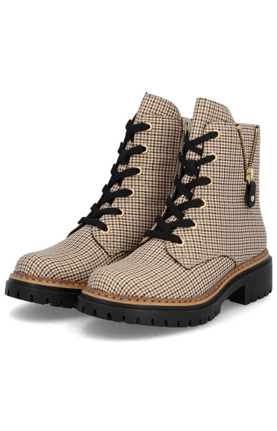 Rieker Biker Checkered Boots in Beige