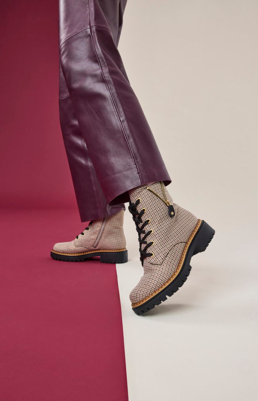 Rieker Biker Checkered Boots in Beige
