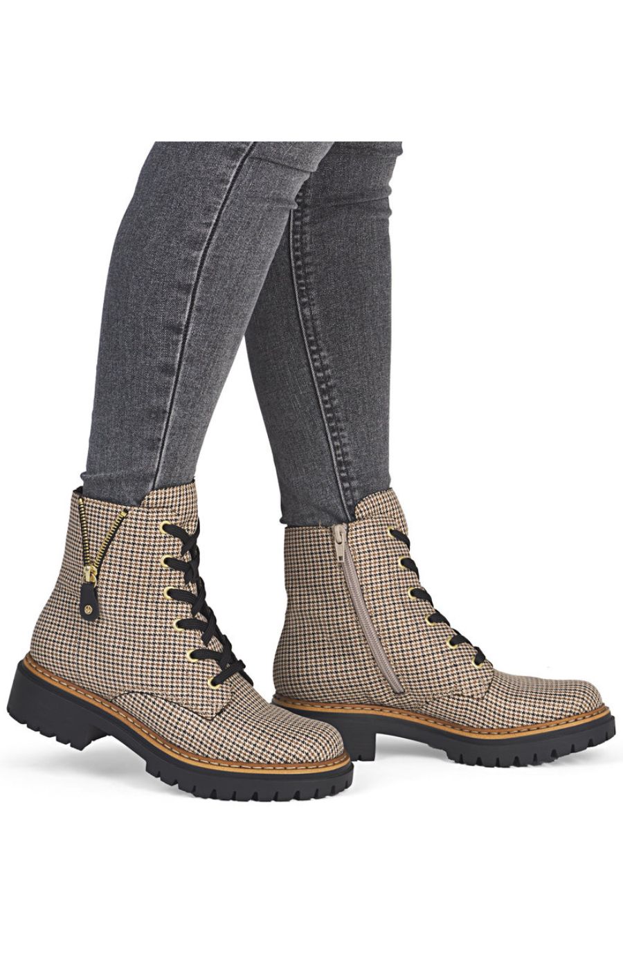 Rieker Biker Checkered Boots in Beige
