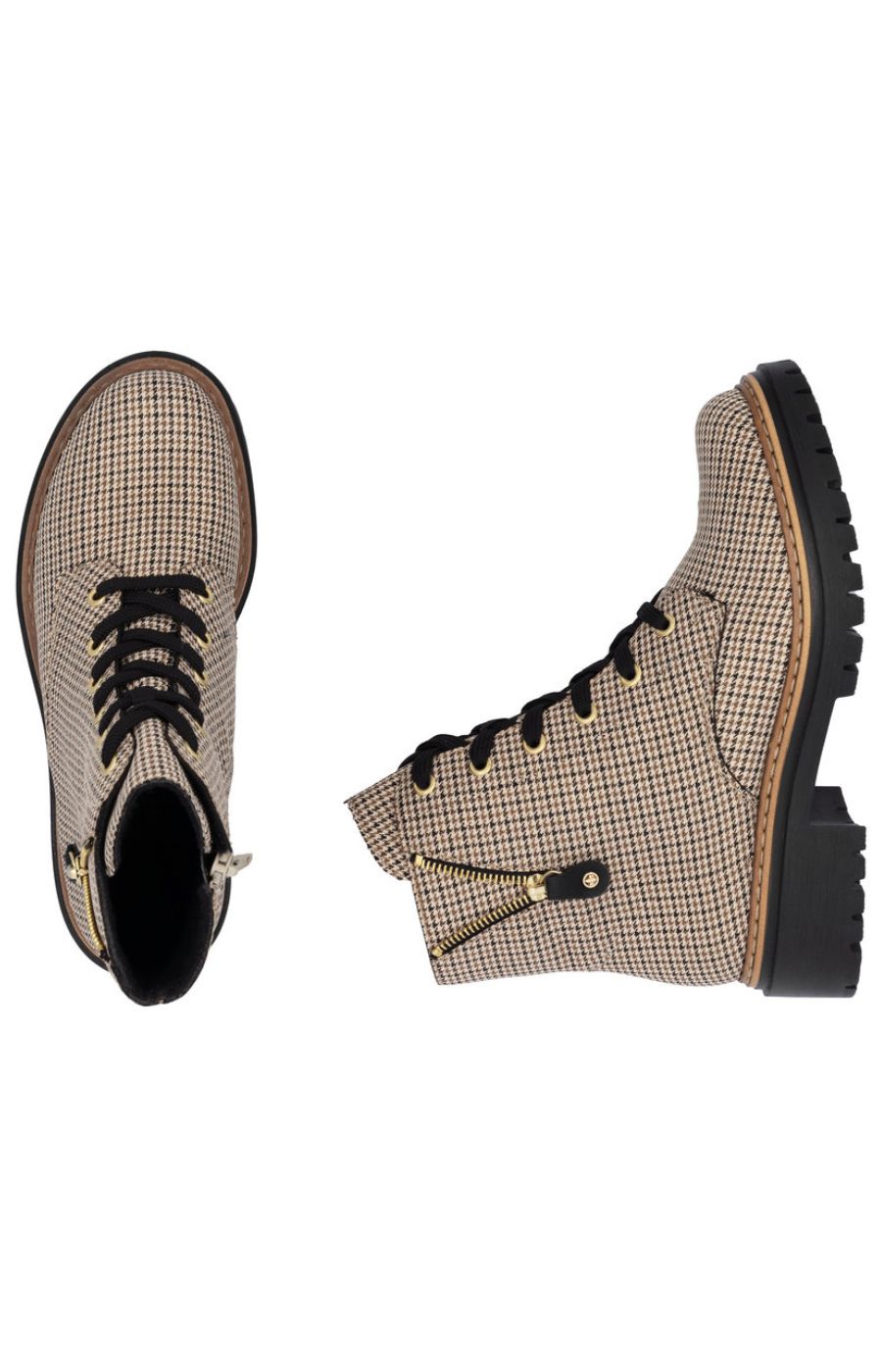 Rieker Biker Checkered Boots in Beige
