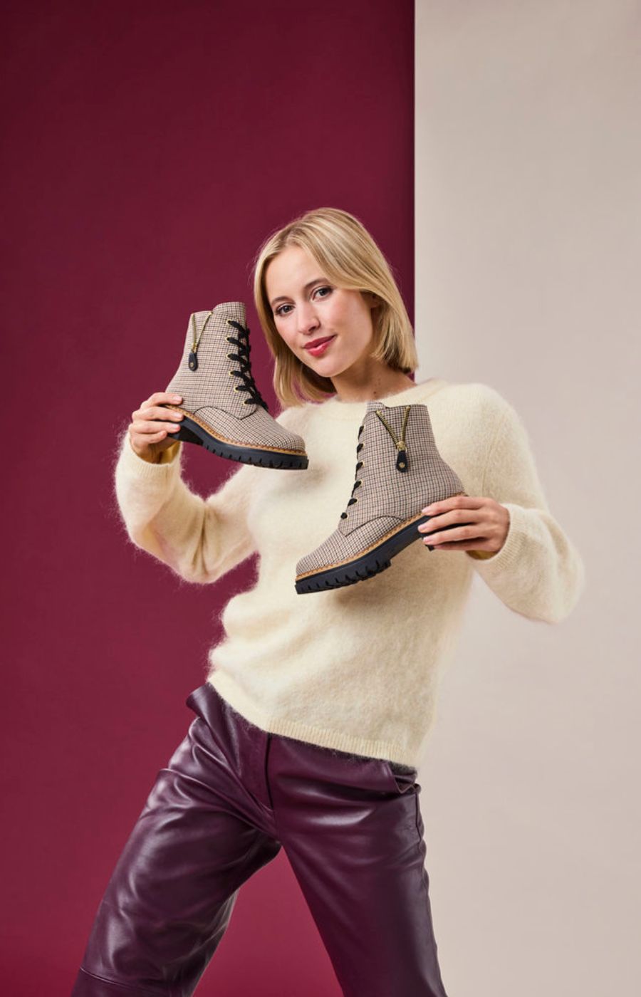 Rieker Biker Checkered Boots in Beige