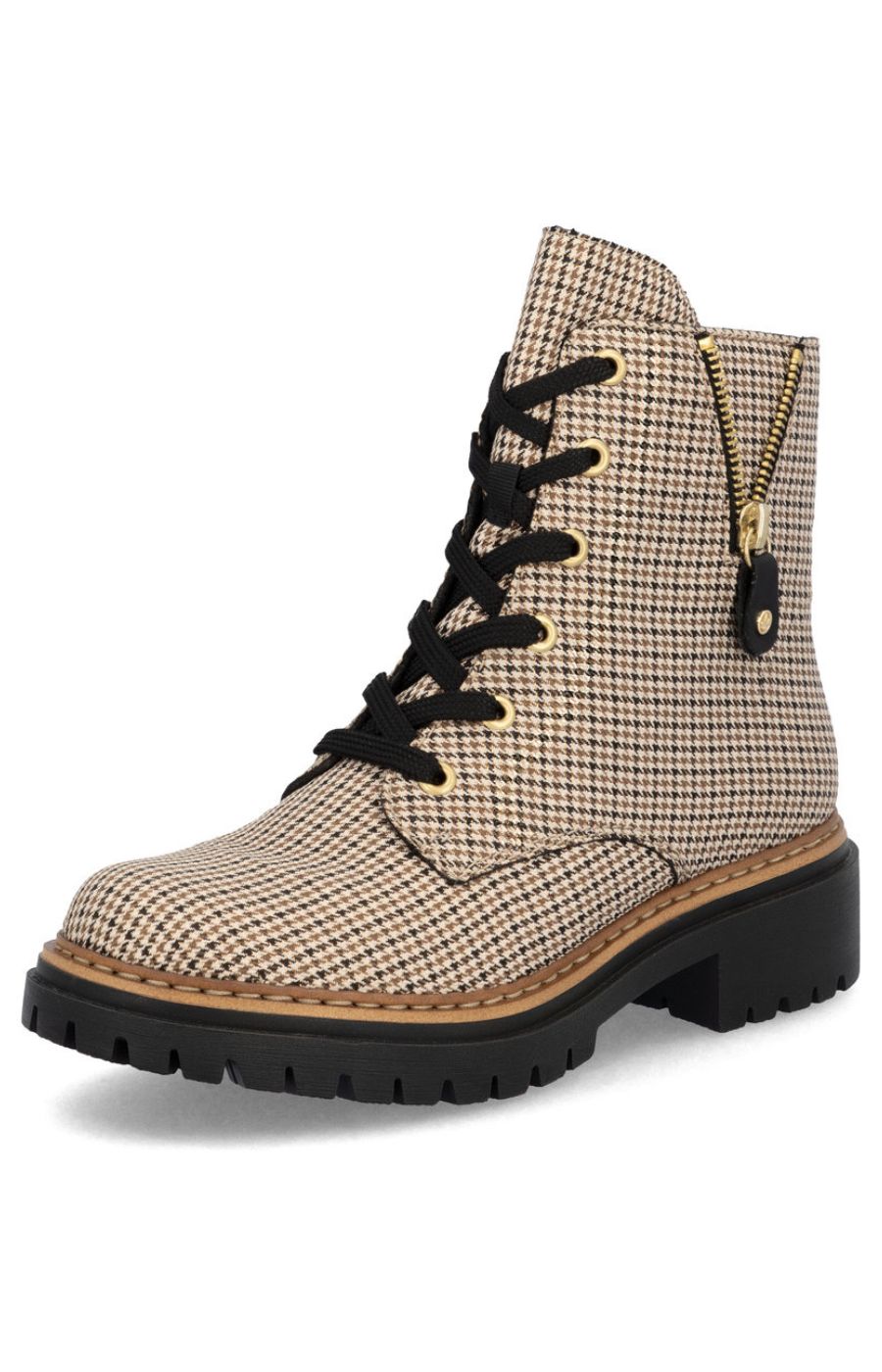 Rieker Biker Checkered Boots in Beige
