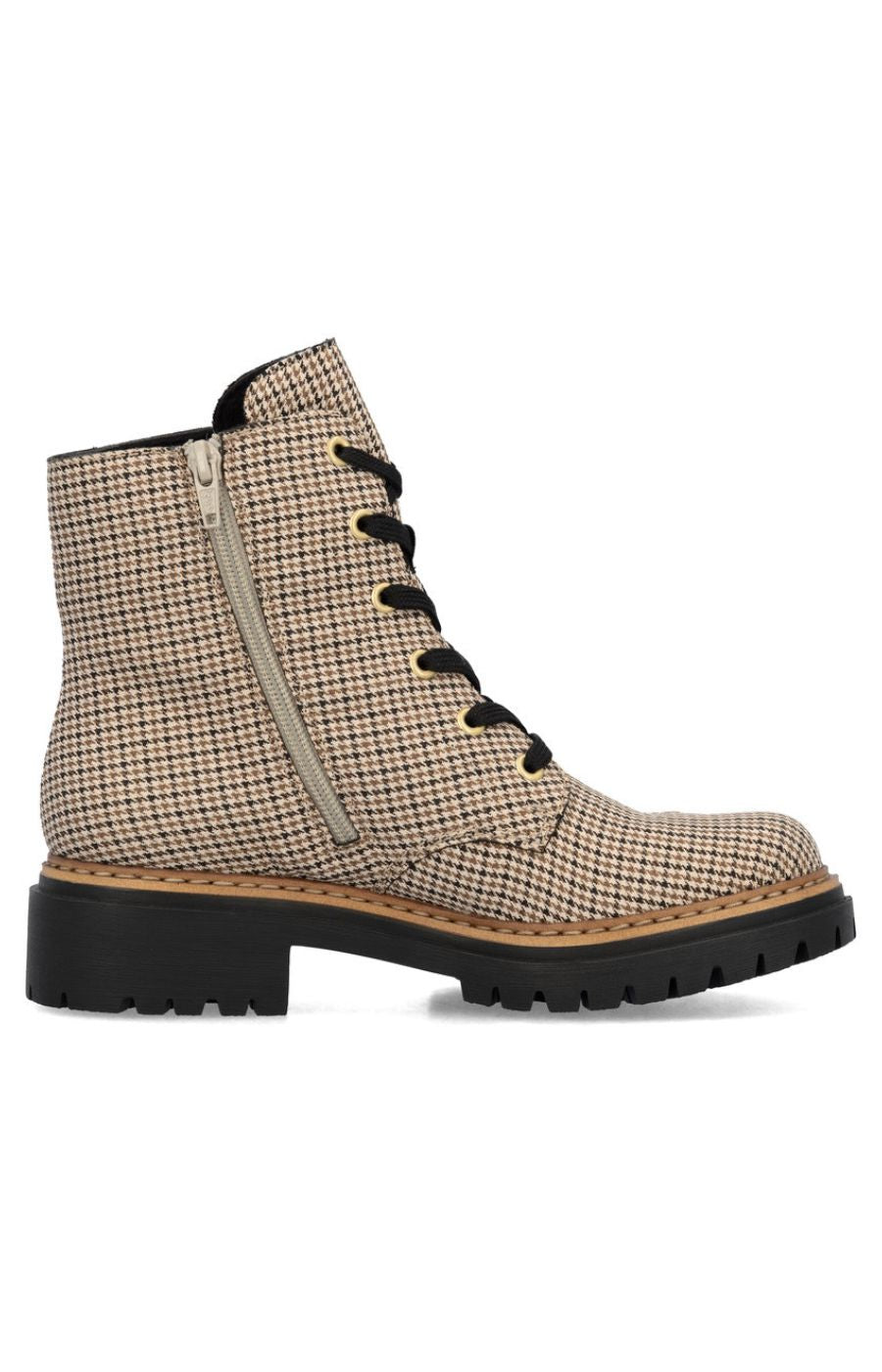 Rieker Biker Checkered Boots in Beige