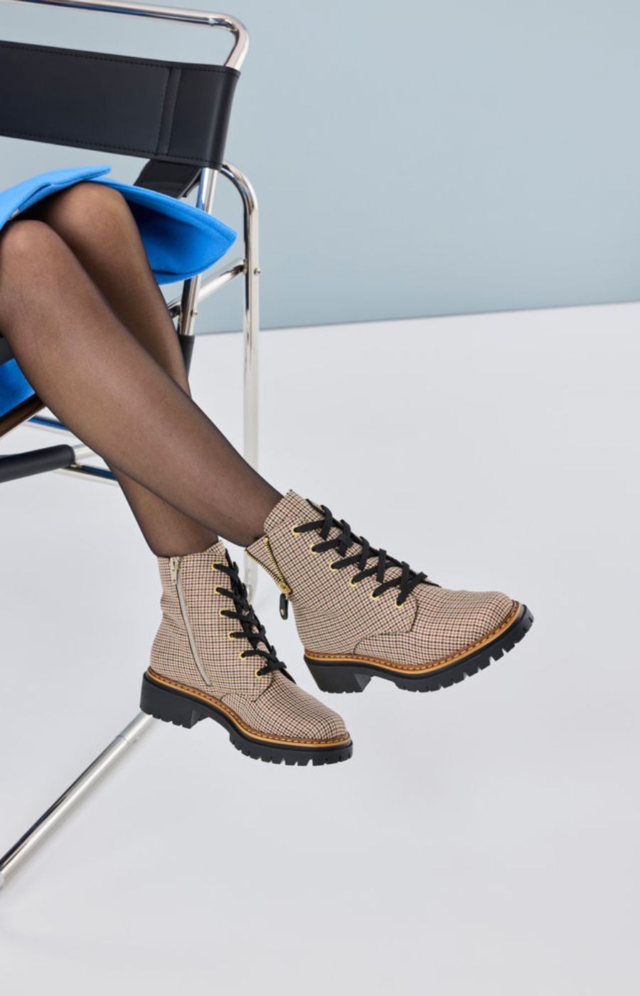 Rieker Biker Checkered Boots in Beige