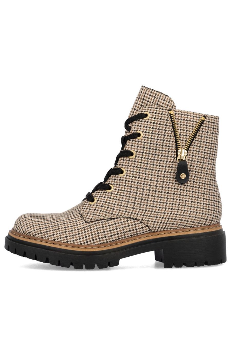 Rieker Biker Checkered Boots in Beige