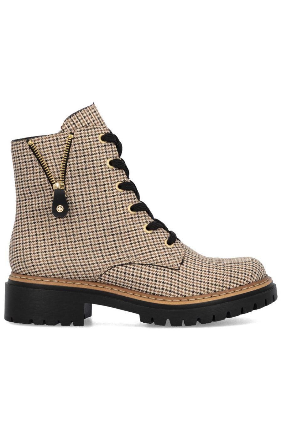 Rieker Biker Checkered Boots in Beige