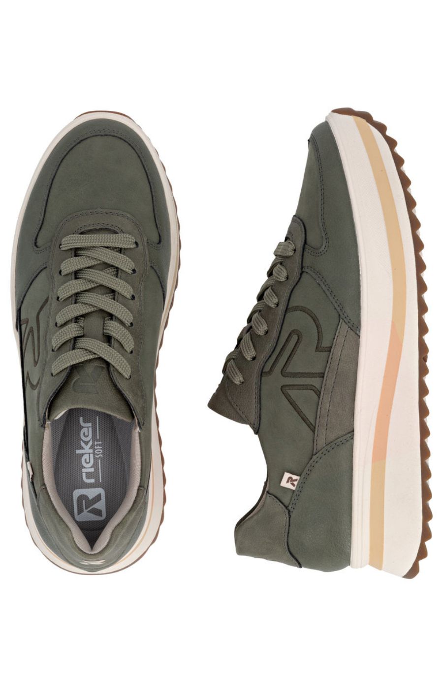 Rieker Platform Lace Up Trainer in Green