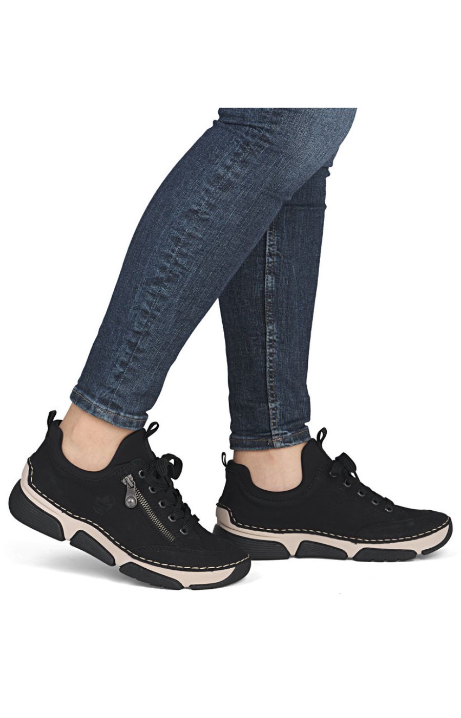 Rieker Trainer in Black with Beige Stitching