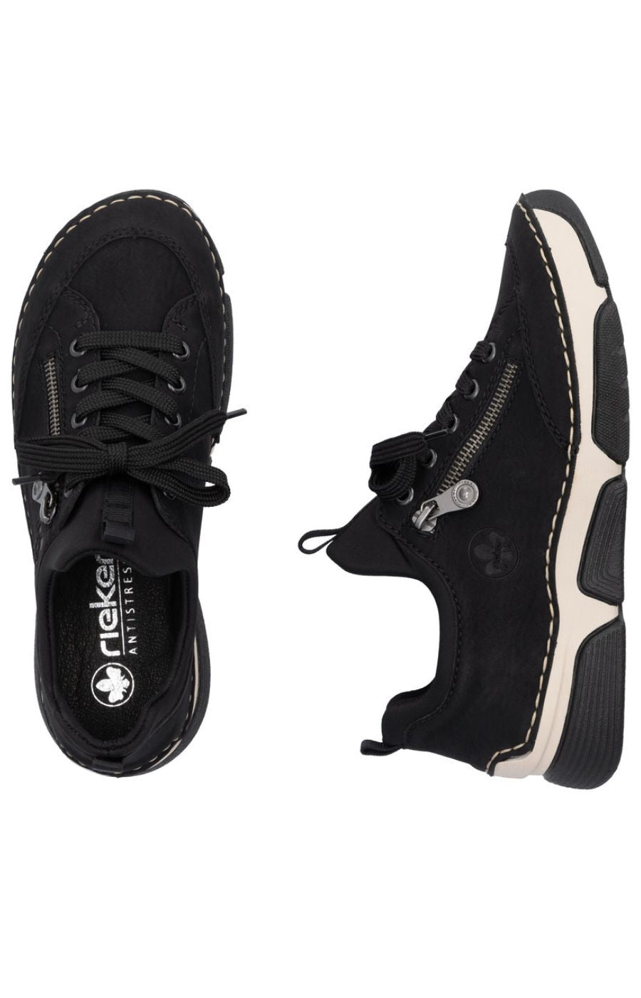 Rieker Trainer in Black with Beige Stitching