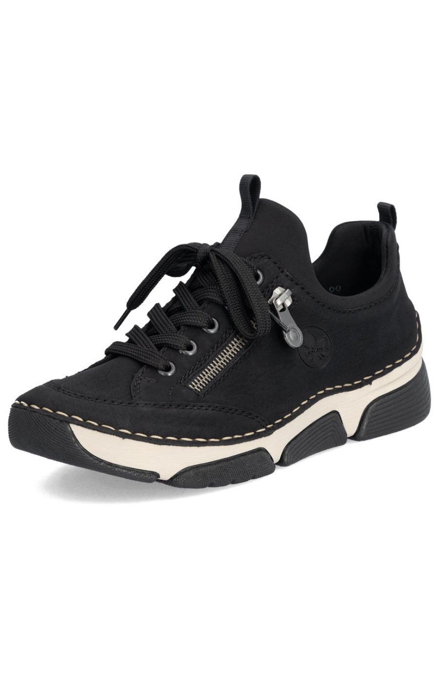 Rieker Trainer in Black with Beige Stitching