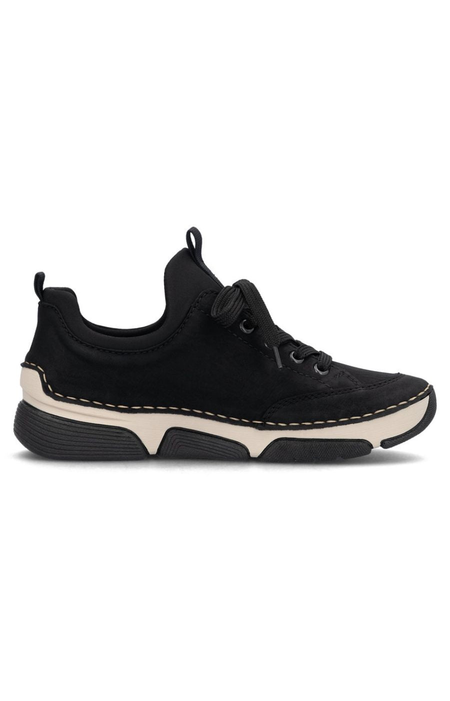 Rieker Trainer in Black with Beige Stitching