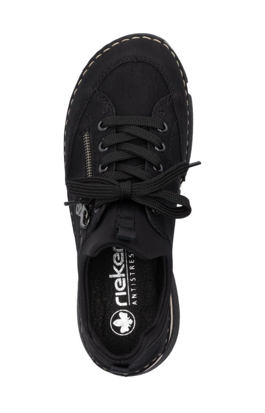 Rieker Trainer in Black with Beige Stitching