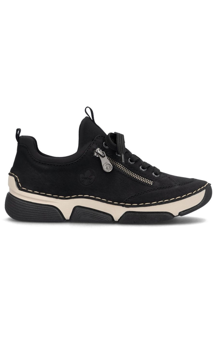 Rieker Trainer in Black with Beige Stitching
