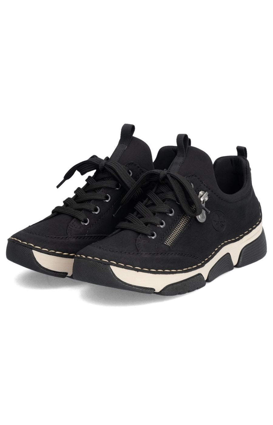 Rieker Trainer in Black with Beige Stitching