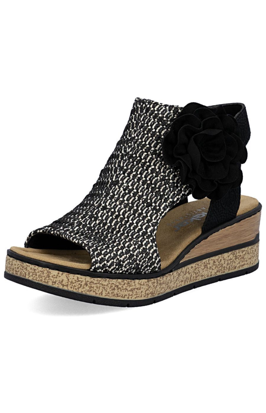Rieker Weaved Sandal in Black