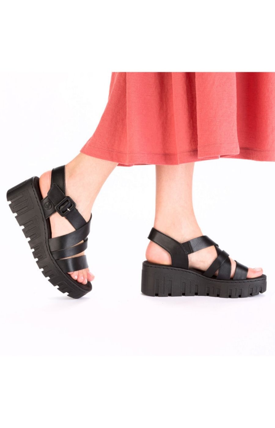 Rieker Wedge Sandal in Black