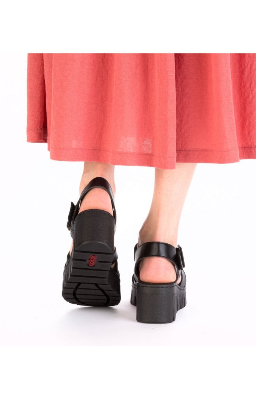 Rieker Wedge Sandal in Black